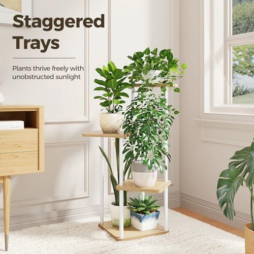 Bamworld Small Plant Stand Indoor 4 Tier White Plant Shelf - Image 3