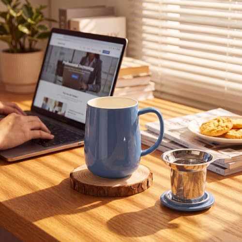 Sweese 20 OZ Porcelain Tea Mug with Infuser and Lid, Dusty Blue Tea Cup - Image 4