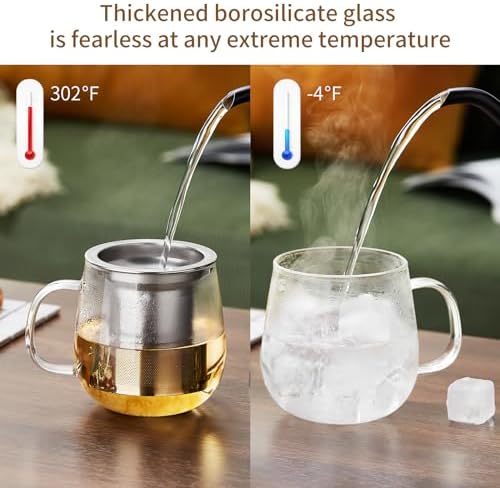 DOPUDO Glass Tea Cup with Infuser and Lid, 14.5oz/450ml Large Borosilicate Glass Teacup with Stailess Steel Filter, Clear Mug for Loose Leaf Blooming Tea, Dishwasher Safe - Tea Maker Gift. - Image 5