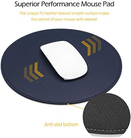 ProElife Premium Cute Round Mouse Pad Mat Waterproof PU Leather 8.66-Inch Mousepad with Anti-Skid Base Stitched Edge for Home Office Gaming Computer Laptop Accessories (Blue) - Image 4