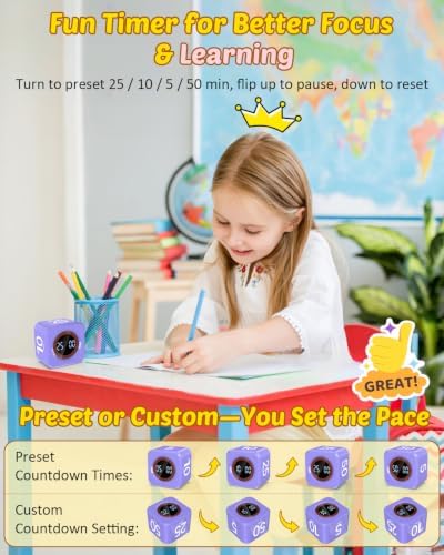 Digital Pomodoro Timer Cube 5/10/25/50min Preset, Silent & Sound Alarm - Image 2