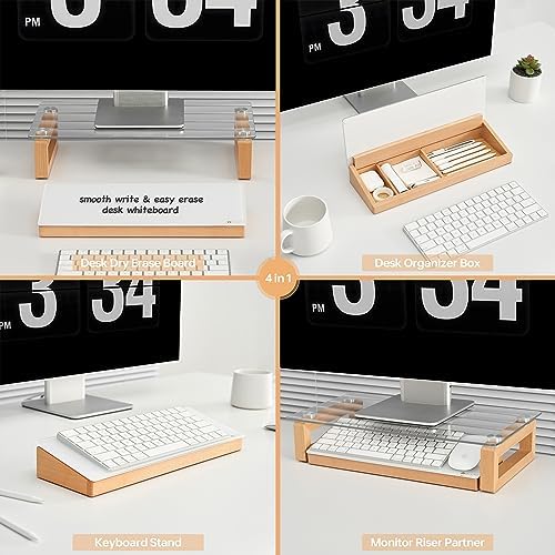 Glass Desktop Whiteboard with Wood Organizer for Small Office Accessories, Aesthetic Desk Dry Erase White Board with Drawer for Home Office Cubicle, Marker & Eraser Included, Yeoux - Image 3