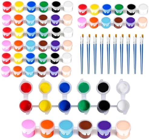 5 Packs Mini Acrylic Paint Set, 12 Colors Washable Paint Strips for Kids & Adults - Includes 10 Brushes (5 Flat + 5 Pointed), 60 PCS kids Paint Kits for Easter Eggs, Birthday, Classroom Party by OLINGYOU