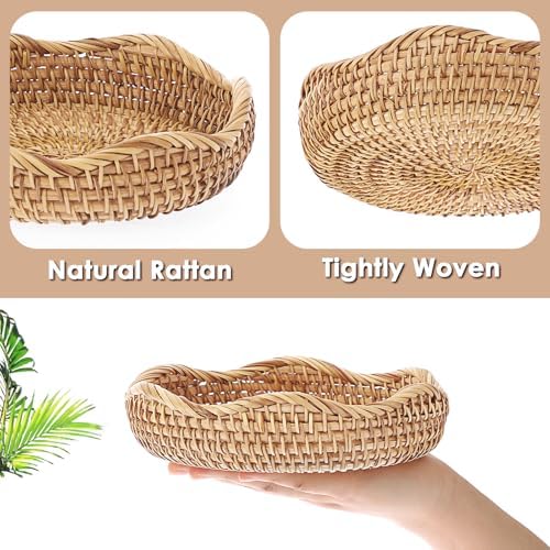 Hipiwe Round Key Basket Bowl for Entryway 7.3" Small Rattan Serving Tray - Image 4
