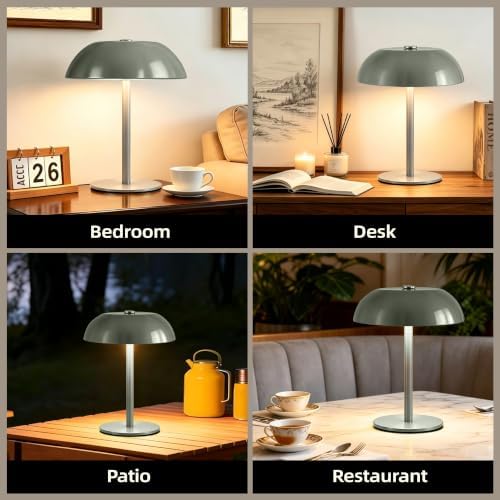 2 Pack Portable LED Mushroom Table Lamp, 12H Cordless Metal Night Light with Rechargeable Battery, Stepless Dimmable 3 Colors Desk Lamp for Bedroom Bar Coffee Shop(Green) - Image 6