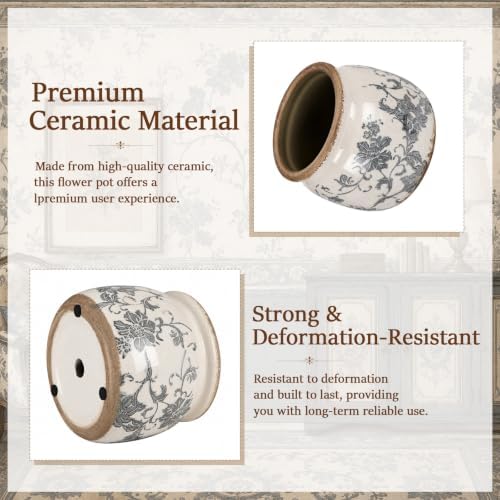 Vintage Planter, Ceramic Pot for Indoor Plant with Drainage Hole - Image 3