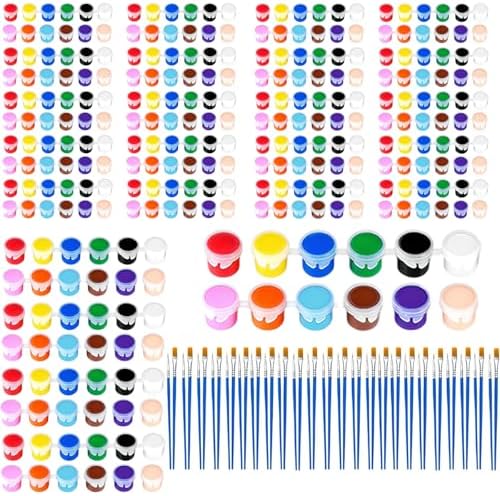 24 Pack Mini Acrylic Paint Set, 12 Colors Washable Acrylic Paint Strips with 48Pcs Painting Brushes for Kids&Adults Paint, 336 PCS Kids Painting Kit for Birthday Party Favor, Classroom, Art Gift by Celepen