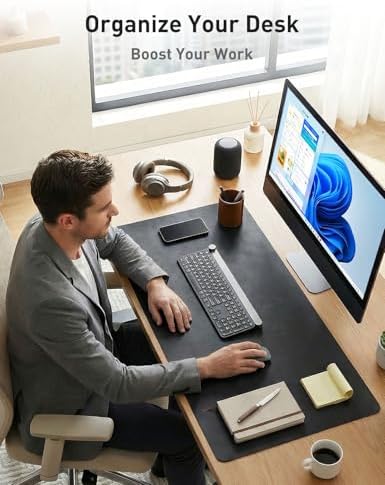 Aothia Faux Leather Desk Mat - Non-Slip PU Leather Desk Blotter, Waterproof Writing Surface, Large Desk Pad for Office & Home (Black, 55" x 24") - Image 3