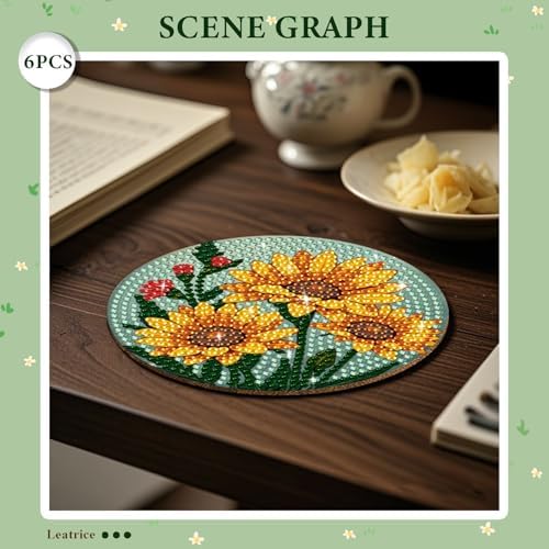 Leatrice 6 PCS Diamond Art Coasters Small Diamond Painting Kits for Adults - Image 5
