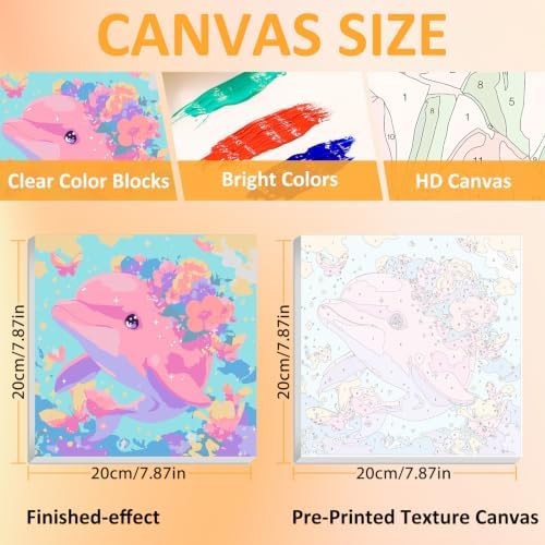 Mandun Dolphin Paint by Numbers Kit for Kids, 8x8 inch - Image 3