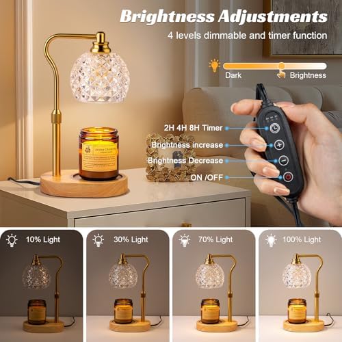 Candle Warmer Lamp, Adjustable Timer & Dimmer Golden Crystal Shade Wax Lamp - Image 3