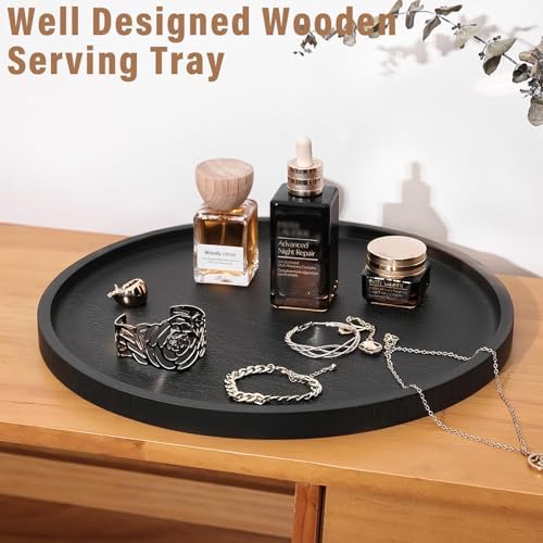 Round Wooden Serving Tray, 13.8 Inch Acacia Decorative Tray, Black - Image 5