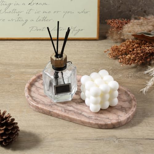 Koville Natural Marble Decorative Tray Stone Plate, 10" x 5" Marble Vanity Tray for Bathroom Countertop Organizer Stone Trays, Catchall Tray for Perfume, Candles, Jewelry (Moca Jade) - Image 4
