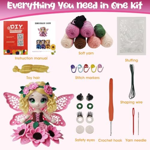 Morcolplus Sunflower Crochet Kit for Beginners & Adults, Amigurumi Crochet Flower Starter Kit with Video Tutorials, DIY Yarn Craft Kit, Handmade Sunflower Doll Gift for Women & Home Decor (Pink) - Image 5