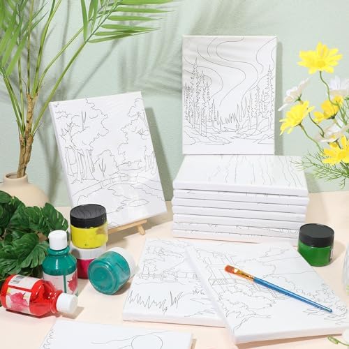 Zhanmai 72 Pcs 12 Sets Sip and Paint Kit Pre Drawn Canvas for Painting 8" x 10" Paint Party Canvas Painting Pre Printed Canvases for Party Favor DIY Virtual Adult's Date Night(Natural Scenery) - Image 4