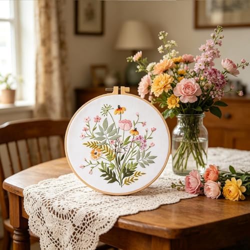 Silentsea Floral Embroidery Kit for Beginners – All-in-One DIY Stitching Set with Pre-Printed Fabric, Hoop & Threads – Perfect for Relaxing Craft Lovers. - Image 6