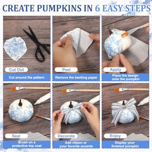 Blueweenly 12 Sets Fall Pumpkin DIY Craft Kit, Blue Napkins Glue Brush Set - Image 6