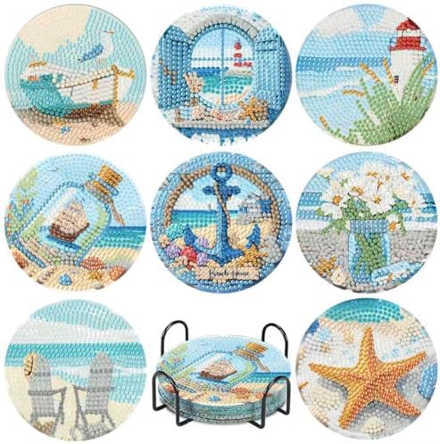 8 Pcs Beach Diamond Art Coasters Kits, Diamond Painting Coasters Kits ﻿ ﻿ by NEGEKFKX