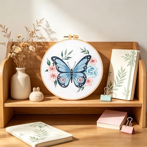 Silentsea Blue Butterfly Embroidery Kit for Beginners – Complete DIY Stitching Craft Set with Pre-Printed Fabric, Hoop, Threads & Video Tutorial – Ideal for Home Decor & Handmade Gifts - Image 4