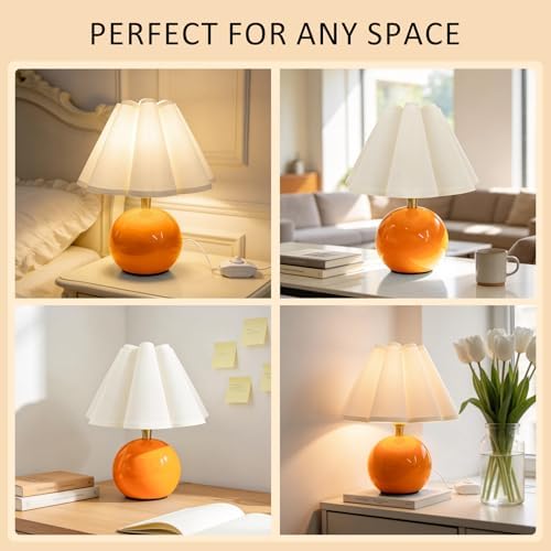 Small Bedside Table Lamp, 11.8'' Ceramic Stepless Dimmable Lamp (Orange) - Image 5