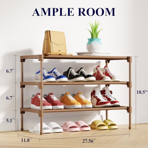 Kitsure Shoe Rack - Non-Woven Shoe Rack Shelf, 27.5" Wide - 3 Tier, Brown - Image 3