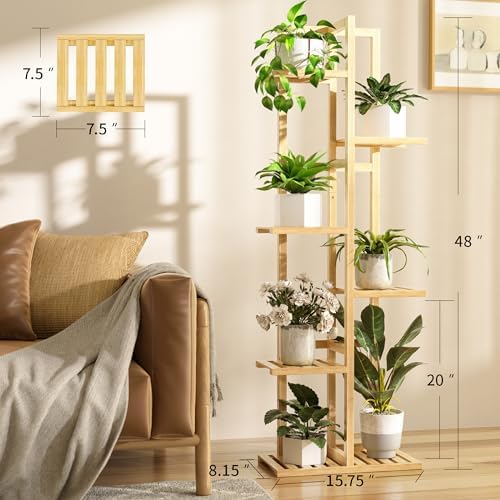ROMGUAR CRAFT 6 Tier Bamboo Plant Stand Indoor, Tall Flower Holder, Natural - Image 3