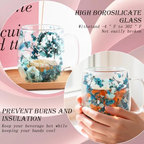 Real Flower Glass Tea Cup, 13 oz Double Wall Glass Coffee Mug with Preserved Flowers, Borosilicate Floral Cup, Gift for Women - Image 3