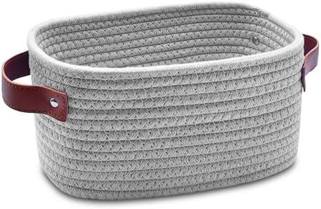 ABenkle Small Storage Basket, Mini Baskets with Handle, Cute Cotton Woven Baskets for Shelves, Boho Decorative Toy Storage Bin for Nursery, Spa, Empty Gift Basket - XS, Grey by ABenkle