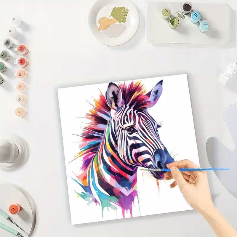 TAOPAOLAB Rainbow Zebra Digital Painting Kit for Adults - DIY Colorful Zebra Oil Painting on Canvas 7.87x7.87In, Framed Acrylic Paint Kit, Good for Beginners, Animal Art or Gift Artwork - Image 3