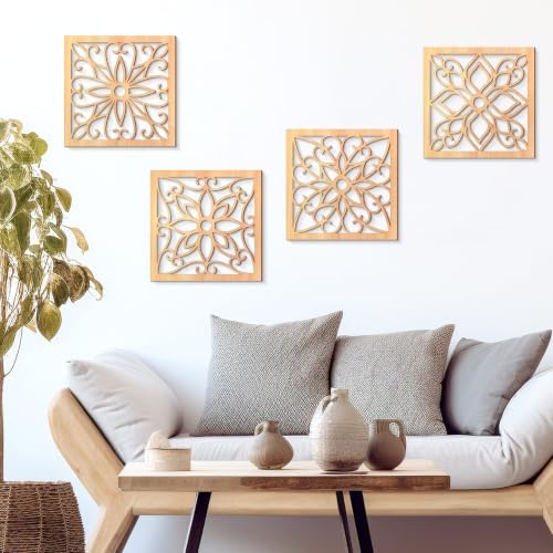 KOYILTD 4 Pcs Thicken Wooden Wall Art Rustic Farmhouse Flower Wall Art - Image 2