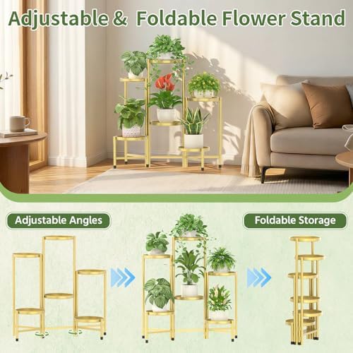 LASZOLA Plant Stand Indoor with 10 Inch Large Metal Tray, 6 Tier Gold - Image 5