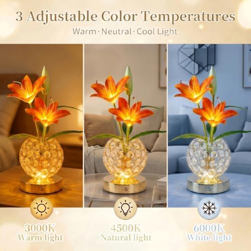 Stargazer Lily Crystal Table Lamp, Rechargeable Touch Flowers Lamp - Image 3