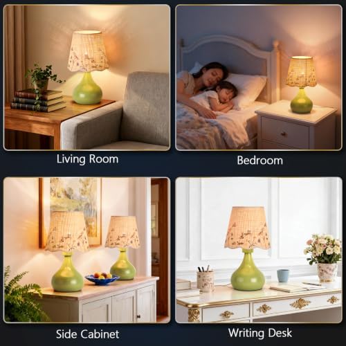 Ziqqeelam Green mall Bedside Cute Table Lamp for Bedroom, Table Lamps for Nightstand, Scalloped Rattan Shade Table Lamps for Small Spaces for Bedroom, Home Office, Living Room - Image 4