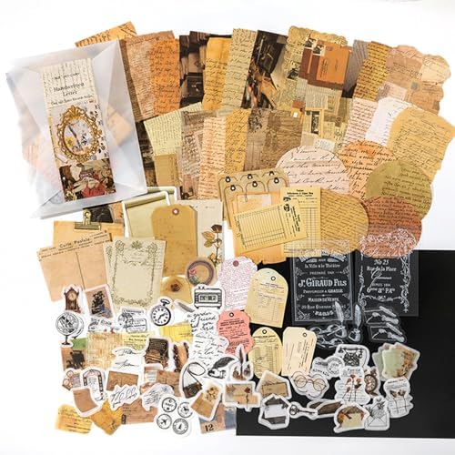 200PCS Vintage Scrapbook Paper Journaling Scrapbooking Supplies Kit Retro Decorative Craft Paper Assorted for Bullet Junk Journals Card Making Craft DIY, Written Letters by Unknown