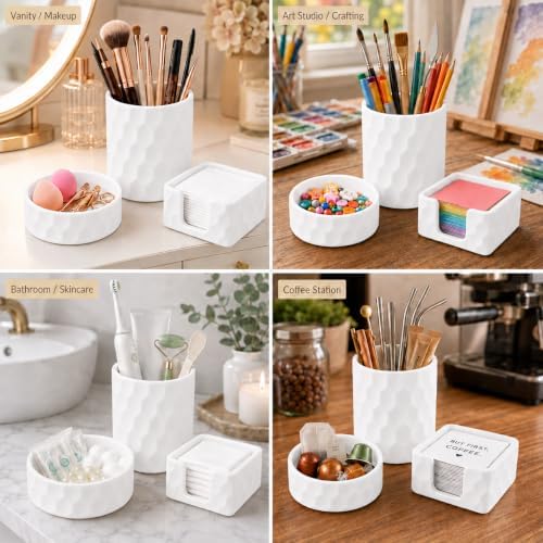 Aesthetic Geometric Silicone Desk Organizer Set of 3,Modern Office Desk Accessories with Round Pen Holder,Paperclip Tray,Sticky Note Holder,Stylish Functional Desk Decor for Home Office(White) - Image 6