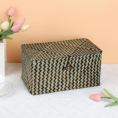 Hipiwe Wicker Shelf Basket Box with Lid - Natural Seagrass Storage Baskets - Image 4