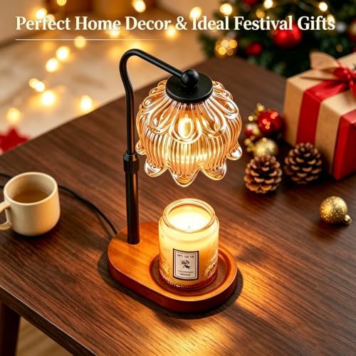 Briever Flower Candle Warmer Lamp, Adjustable Height Electric Candle Lamp with Timer & Dimmer, Wooden Base Wax Warmer, Christmas Birthday Housewarming Gifts for Women Mom, Walnut-Champagne - Image 7