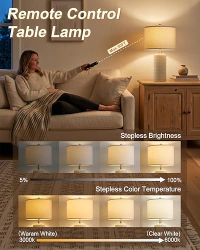 PoKat 23’’ Dimmable Table Lamps Set of 2 with Remote for Living Room, White - Image 2
