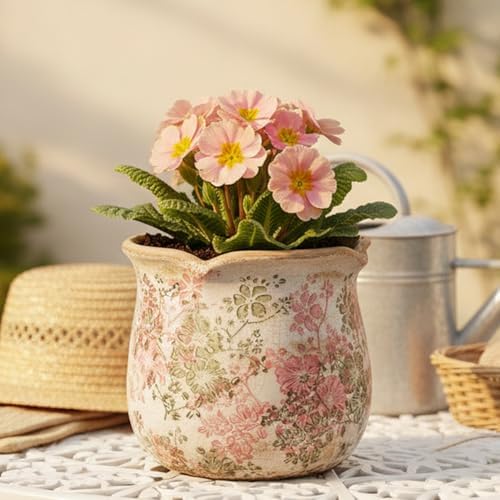 Ceramic Pots for Plants, Pink Colorful Vintage Plant Pot with Drainage Hole - Image 2