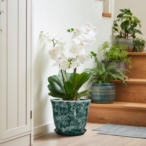 Ceramic Plant Pots - 10 Inch Plant Pot for Indoor Outdoor, Round Planter with Drainage Hole and Tray, Decorative Flower Pots, Modern Planters, Home Patio Garden Decor, Garden Gifts, Green - Image 6