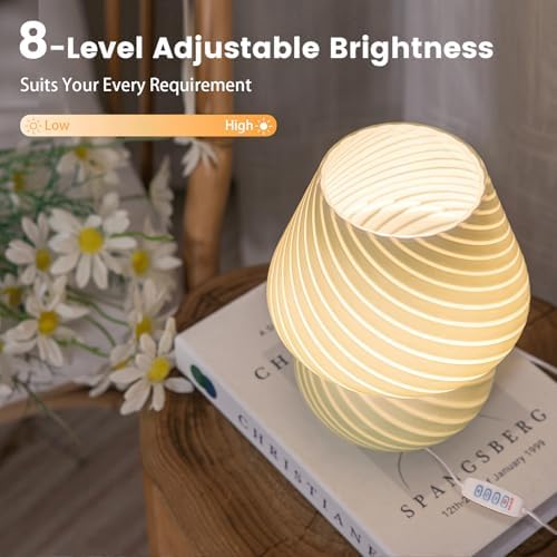 ULAROOM USB Plug-in Mushroom Lamp Small Bedside Table Lamp with 3 Temperature LED Bulb,Free Dimming Nights Light for Bedroom/Living Room/Entryway/Corner Decor (Stripe Green) - Image 2