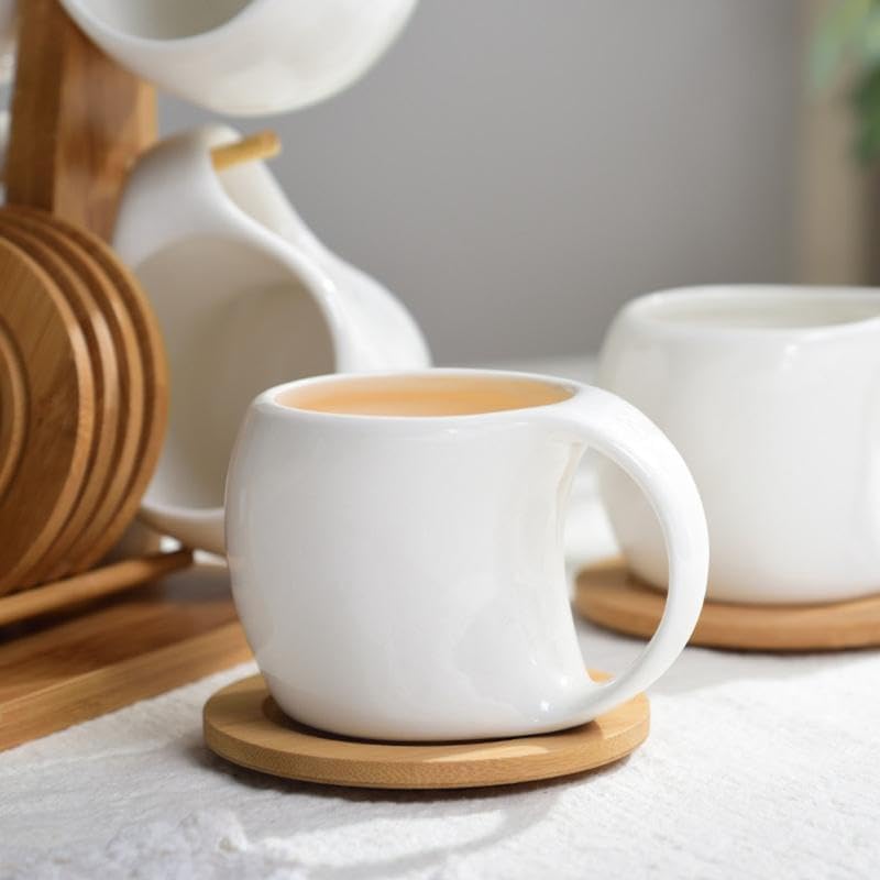 6-Piece Ceramic Coffee Cup & Saucer Set with Bamboo Stand - Image 6