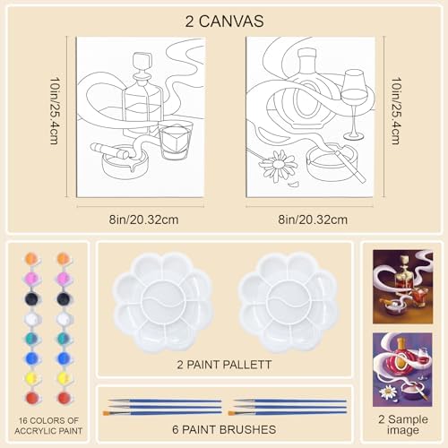 WEBEEDY 2 Pack 8x10 Inch Pre Drawn Canvas Painting Kit Wine Bottles Stretched Canvas Painting for Adults DIY Painting and Sip Party Supplies Outdoor Parties Birthday Gifts - Image 2