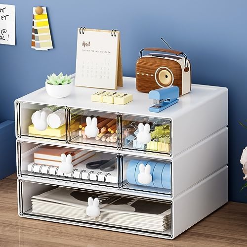 Marbrasse Desk Organizer with 6 Drawers, 3 Tier Stackable Storage Drawers Plastic Makeup Storage, Office Organizers and Storage, Desk Storage Box for Office, School, Home by Marbrasse
