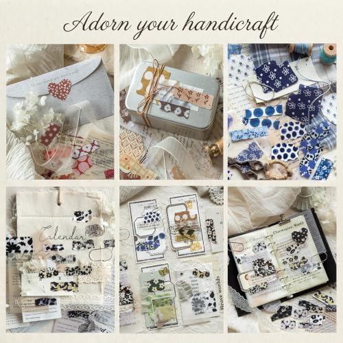 300 Pcs Vintage Washi&Fabric-Patterned Stickers Kit Junk Journal Supplies - Image 3