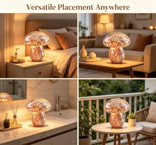 Mosaic Mushroom Table Lamp, Handmade LED Night Light,Orange - Image 3
