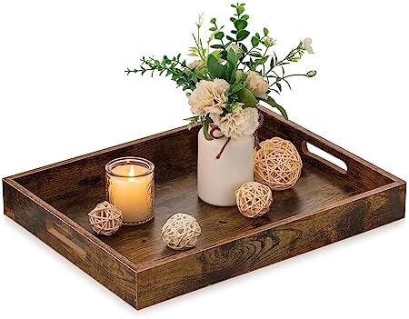 Hanobe Decorative Coffee Table Tray, Ottoman Serving Topper with Handles by Hanobe