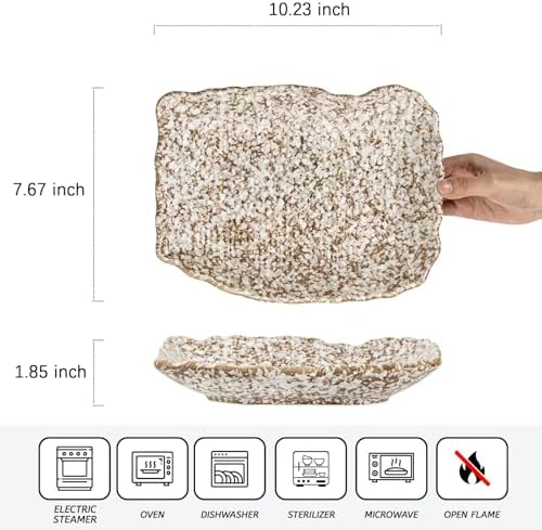 Stone Pattern Irregular Edge Rectangular Ceramic Bowl, Stoneware Centerpiece Tray for Entryway Kitchen Living Room, Decorative Catchall Bowl for Keys Jewelry Fruit, Home Decor Gift - Image 2