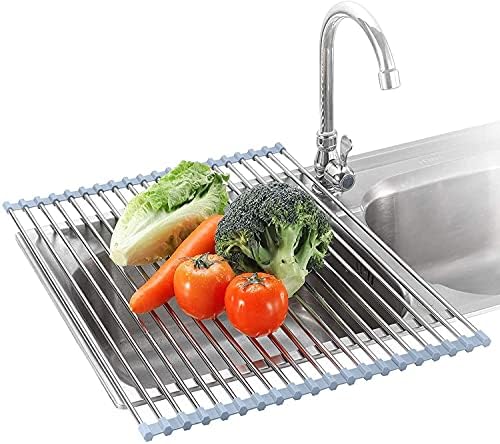 Seropy Roll Up Dish Drying Rack Over The Sink for RV Sink 17.5x15.7 in Kitchen Drying Rack Folding Dish Drainer Mat Rolling Dish Rack Foldable Rack Stainless Steel Wide Kitchen Dry Rack by SeropyDirect