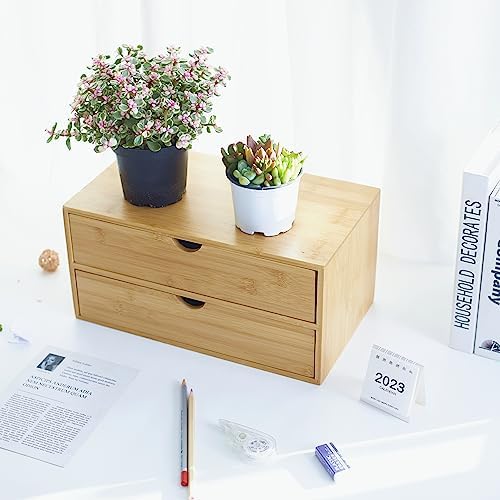 Charmewooden Bamboo Desk Organizer With Drawers Countertop Drawers Counter Storage Box Corner Desk Organizer for Home Office No Assembly Required - Image 4